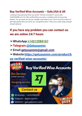 Buy Verified Wise Accounts – Safe,USA & UK
