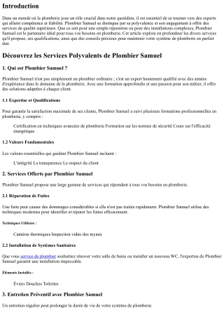 Découvrez les Services Polyvalents de Plombier Samuel