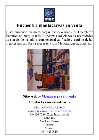 Encuentra montacargas en venta