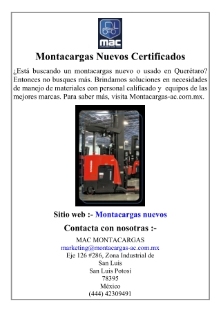 Montacargas Nuevos Certificados