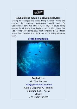 Scuba Diving Tulum | Godivemexico.com