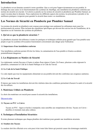 Les Normes de Sécurité en Plomberie par Plombier Samuel