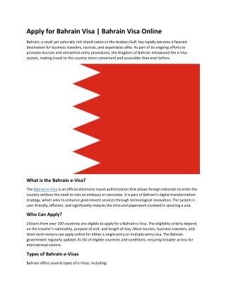 Apply for Bahrain Visa  Bahrain Visa Online