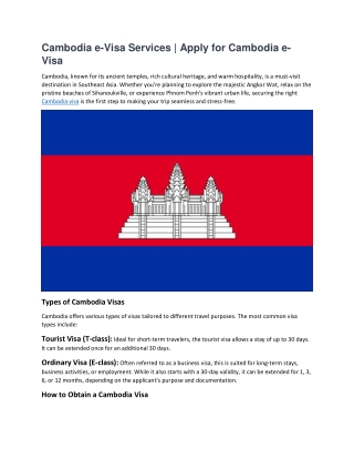 Cambodia eVisa Services  Apply for Cambodia eVisa
