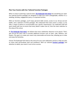 Plan Your Events with Our Tailored Function Packages