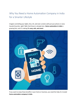 Why You Need a Home Automation Company in India for a Smarter Lifestyle