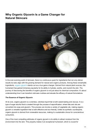 Why Organic Glycerin Is a Game Changer for Natural Skincare