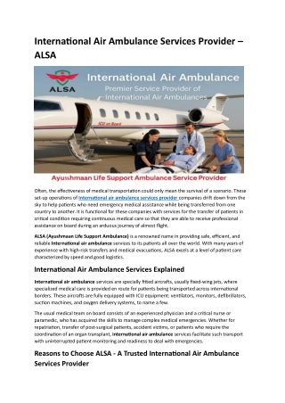 International Air Ambulance Services Provider – ALSA