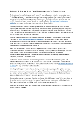 Root Canel Treatment in Wakad  at Confidental Pune