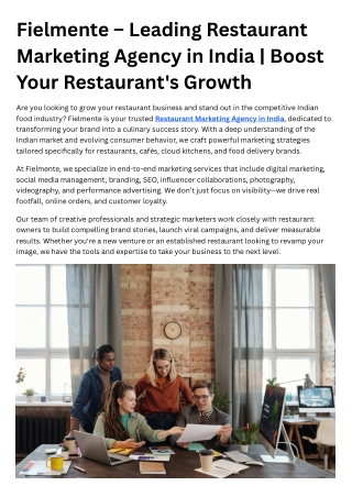 Fielmente – Leading Restaurant Marketing Agency in India  Boost Your Restaurant's Growth