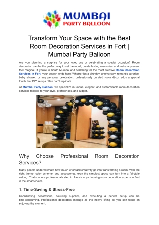 Transform Your Space with the Best Room Decoration Services in Fort