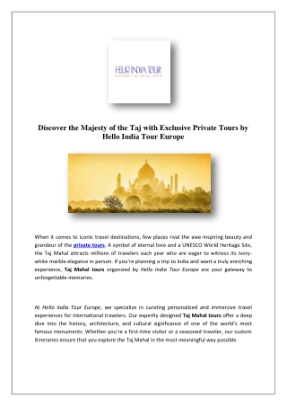 Golden Triangle Tour with Ranthambore from Europe | Hello India Tour