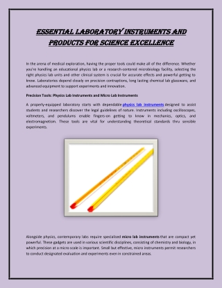 Essential Laboratory Instruments and Products for Science Excellence