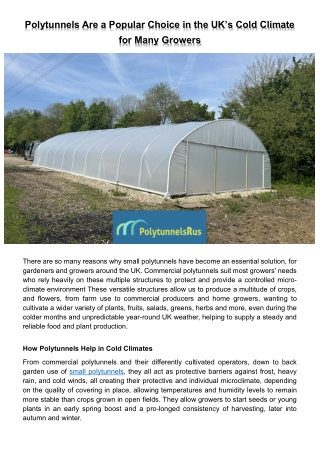 Polytunnels Are a Popular Choice in the UK’s Cold Climate for Many Growers