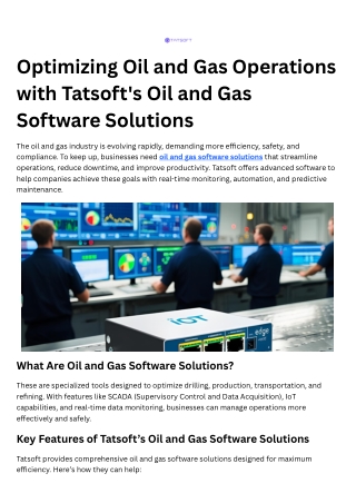 Optimizing Oil and Gas Operations with Tatsoft's Oil and Gas Software Solutions