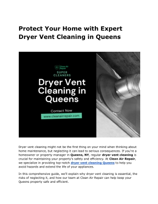 Protect Your Home with Expert Dryer Vent Cleaning in Queens