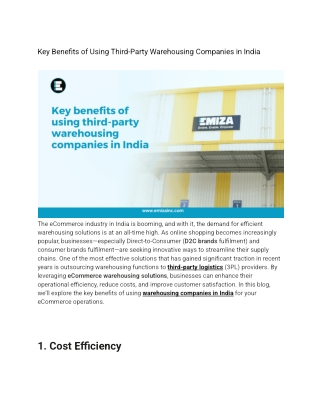 Key Benefits of Using Third-Party Warehousing Companies in India