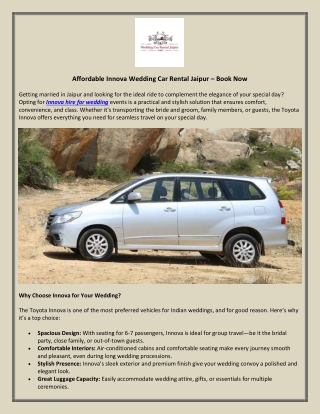 Affordable Innova Wedding Car Rental Jaipur