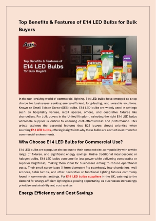 Bulk Buyer’s Guide to E14 LED Bulbs – Features That Matter