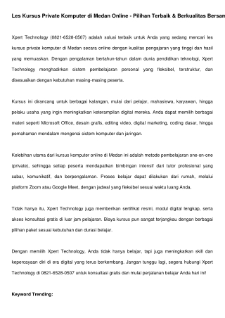 Les Kursus Private Komputer di Medan Online – Pilihan Terbaik & Berkualitas Bers