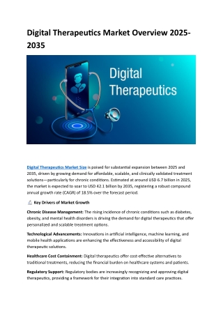 Digital Therapeutics Market Overview 2025-2035