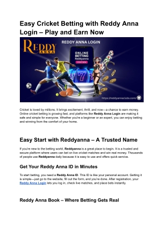 Easy Cricket Betting with Reddy Anna Login – Play and Earn Now
