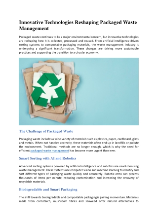 Innovative Technologies Reshaping Packaged Waste Management