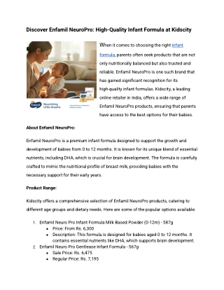 Discover Enfamil NeuroPro: High-Quality Infant Formula at Kidscity