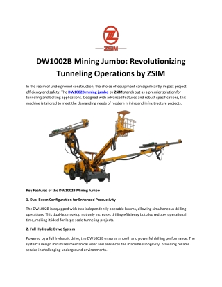 DW1002B Mining Jumbo: Advanced Drilling for Tunneling Projects