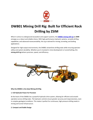 Mining Drill Rig DW801: Advanced Solution for Rock Drilling