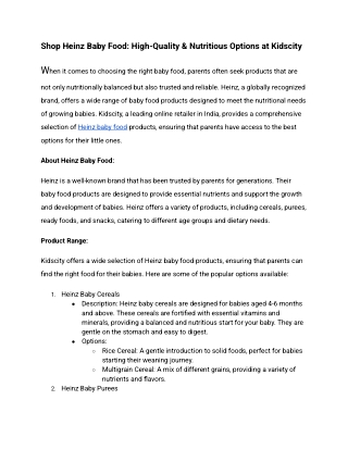 Shop Heinz Baby Food: High-Quality & Nutritious Options at Kidscity