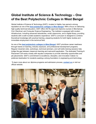 Global Institute of Science & Technology – One of the Best Polytechnic Colleges in West Bengal (1)