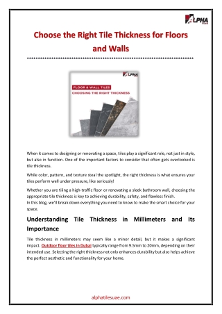 Choose the Right Tile Thickness for Floors and Walls