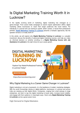 Is Digital Marketing Training Worth It in Lucknow