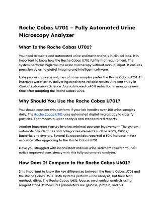 Roche Cobas U701 – Fully Automated Urine Microscopy Analyzer