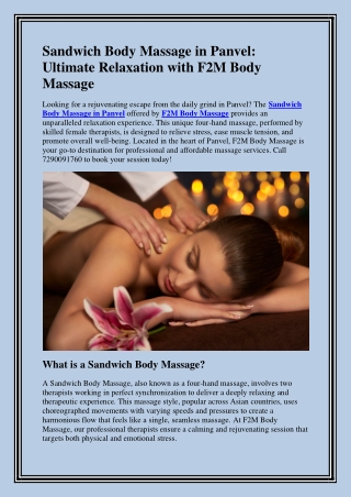 Sandwich Body Massage in Panvel