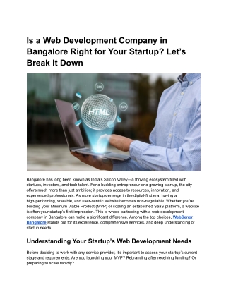 Is a Web Development Company in Bangalore Right for Your Startup