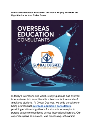 Professional Overseas Education Consultants Helping You Make the Right Choice for Your Global Career