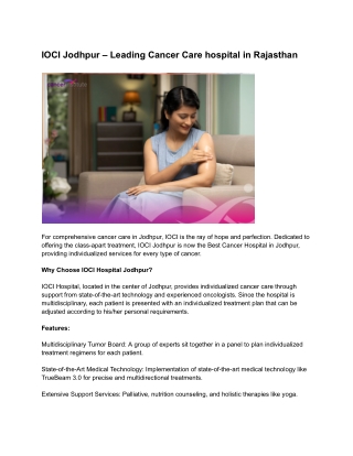 IOCI Hospital Jodhpur – Leading Cancer Care in Rajasthan