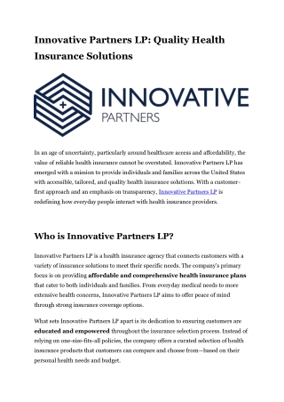Health Insurance by Innovative Partners LP