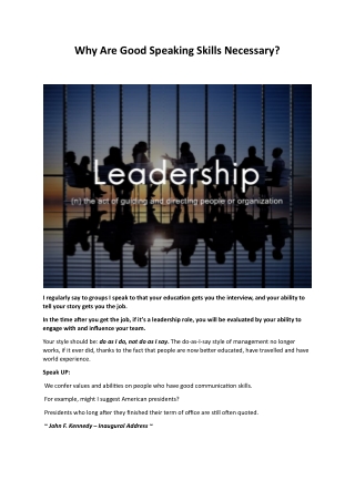 Why Are Good Speaking Skills Necessary?