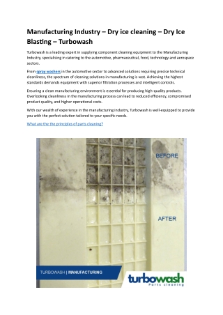 Manufacturing Industry - Dry Ice Cleaning - Turbowash