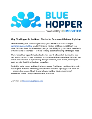 Why Choose BlueHopper for Permanent Outdoor Lighting | Smart & Stylish Solutions
