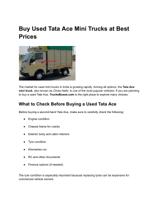 Buy Used Tata Ace Mini Trucks at Best Prices