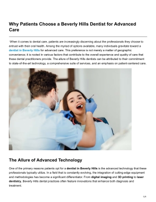 Why Patients Choose a Beverly Hills Dentist for Advanced Care