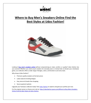 Where to Buy Men's Sneakers Online? Find the Best Styles at Udos Fashion!