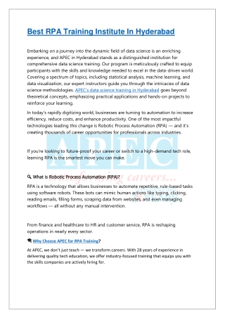 Best RPA Training Institute In Hyderabad