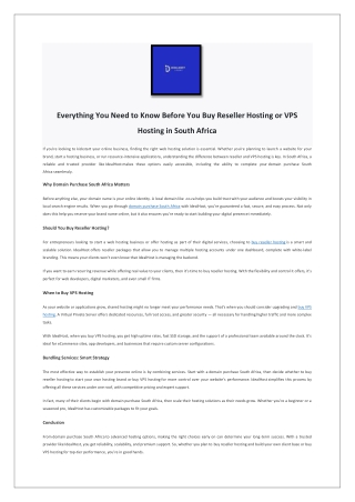 Everything You Need to Know Before You Buy Reseller Hosting or VPS Hosting in South Africa