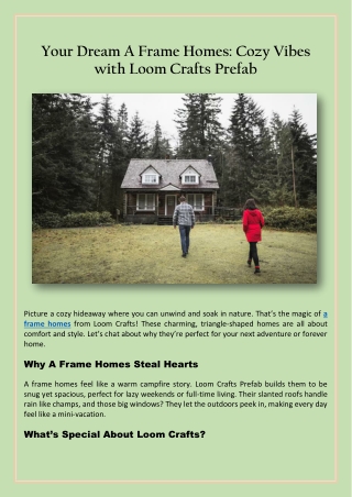 Your Dream A Frame Homes Cozy Vibes with Loom Crafts Prefab