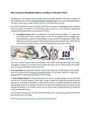 Most Common Plumbing Problems and Ways To Resolve Them!